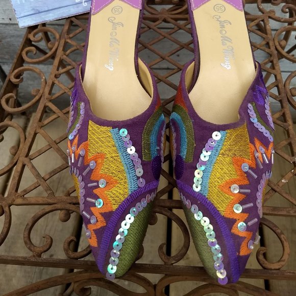 vintage 90s purple rainbow leather sequin mules NWOT 🎈HOST PICK X2🎈 - Picture 3 of 10